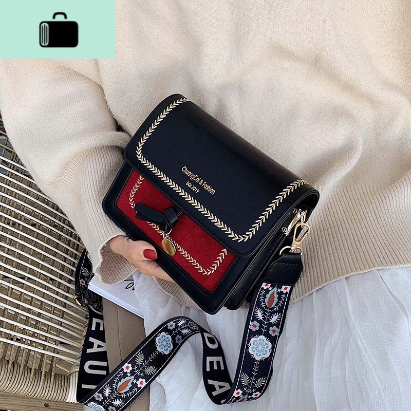 网红洋气小包包女包2020新款ins百搭宽带单肩斜挎韩版撞色小方包NEW LAKE女斜挎包
