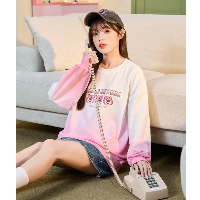 [3件8.5折127.4元,叠加优惠券]草莓熊联名唐狮秋季新款女卫衣圆领宽松上衣渐变色设计感