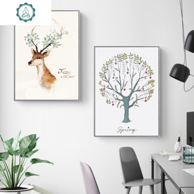 5D印花十字绣新款清新麋鹿线绣简单小幅客厅卡通动物刺绣贴钻石画封后棉线（小鹿十字绣）27X37送剪刀