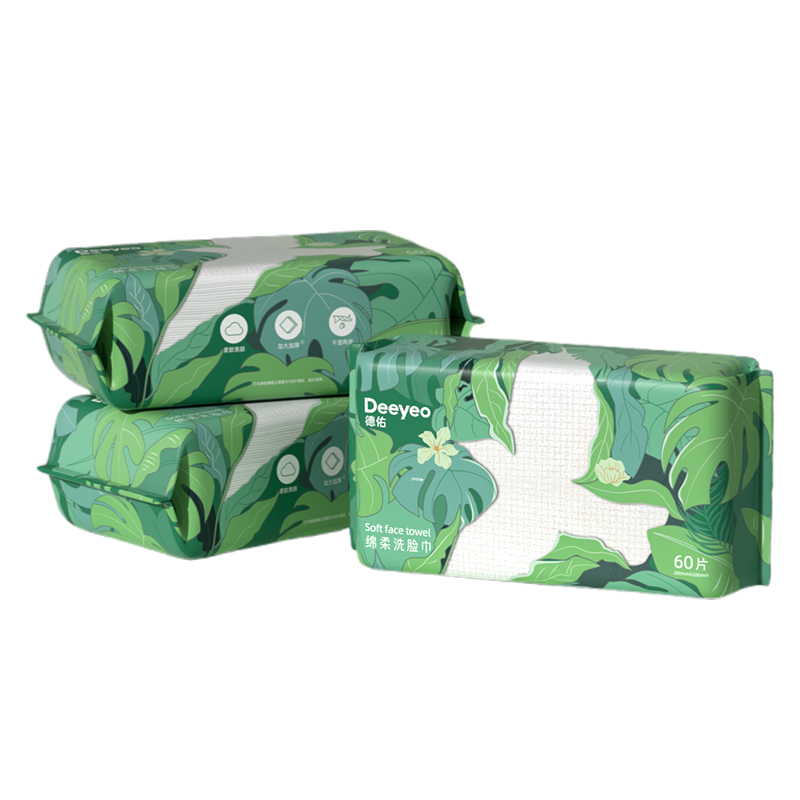 德佑洗脸巾60片*3包干湿两用超柔加厚飞鸟款2005CT005
