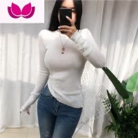 七斓2023韩国早春新款少女心薄荷色性感微透薄款针织衫长袖T恤女上衣