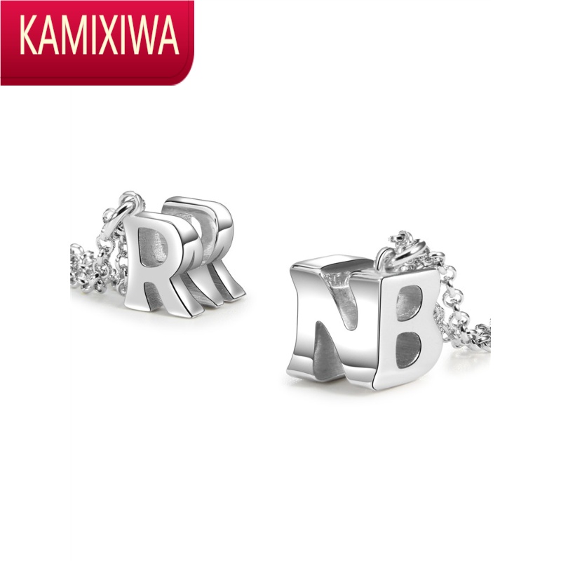 kamixiwa字母项链男女款s银立体情侣锁骨链吊坠手工私人定制diy名字