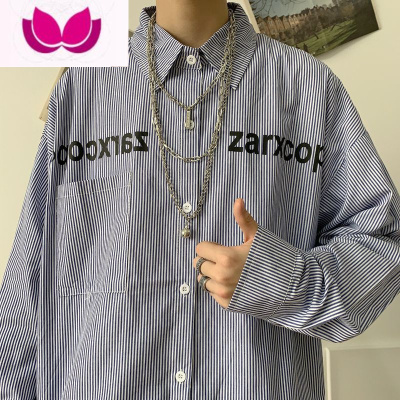 七斓设计感小众衬衣复古港风嘻哈宽松休闲长袖条纹衬衫男女外套ins潮