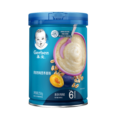 嘉宝(Gerber)米粉婴儿辅食燕麦西梅米粉宝宝营养高铁麦粉2段250g(6-36个月适用)
