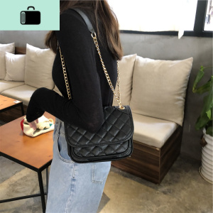 2020新款网红款菱格双链条包韩版翻盖ins百搭时尚单肩斜跨包包女NEW LAKE 黑色女士单肩包 黑色