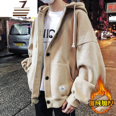 NEWLAKE男士卫衣秋冬款加绒加厚潮流韩版bf外套2018新款宽松连帽开衫上衣