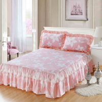 美帮汇全棉床裙式床罩单件1三件套5全棉2米1.8m防滑8床套荷叶蕾丝边床单
