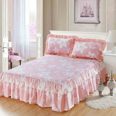 美帮汇全棉床裙式床罩单件1三件套5全棉2米1.8m防滑8床套荷叶蕾丝边床单