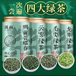 四大绿茶明前龙井绿茶毛尖高山云雾绿茶碧螺春新茶叶自己喝罐装