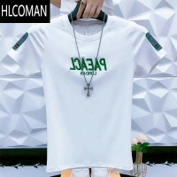HLCOMAN2024夏季字母刺绣短袖T恤潮流痞帅百搭精小伙半截袖网红上衣男
