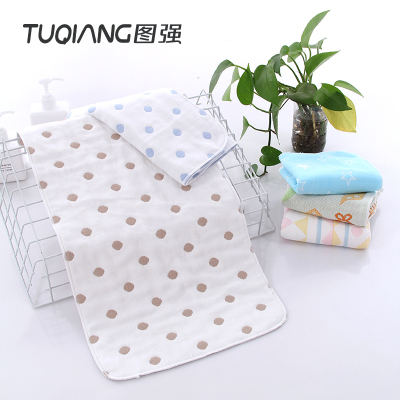 图强纯棉纱布童巾5条装家用成人男女儿童宝宝柔软洗脸全棉小毛巾花型颜色随机