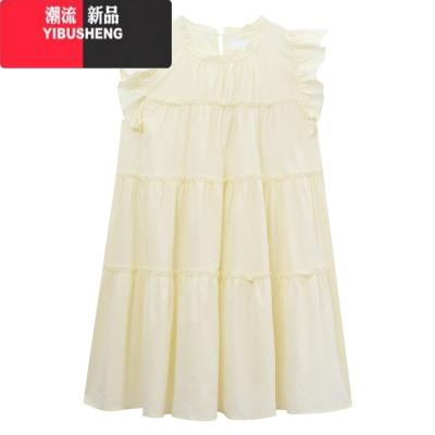 YIBUSHENG甜美温柔粉色飞飞袖连衣裙女季2024新款小个子宽松显瘦a字短裙