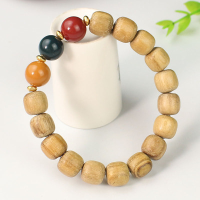 创意奶香木手串文玩沉香木串桶珠单圈手链男女情侣饰品三色红绿灯送女朋友老婆情人节七夕生日礼物
