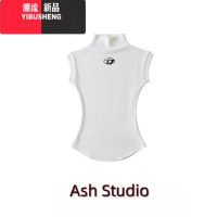 YIBUSHENG纯欲别致半高领无袖背辣妹收腰显瘦短款T恤无袖上衣女针织
