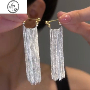 JiMi气质长流苏耳环小众设计感银针耳钉轻奢高级圆脸显瘦2023新款 银色925银针