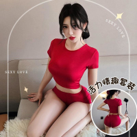 长夜漫漫情趣内衣辣妹网红同款T恤女显身材性感纯欲露腰套装1966