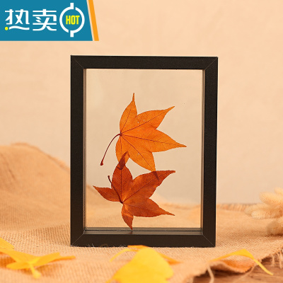 敬平相框摆台木质双面画框装裱8实木玻璃立体7植物标本双面透明框6寸 黑色 10寸[可放20.5*25.4]