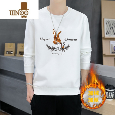 YANXU新款男士长袖加绒加厚卫衣新款ins圆领打底衫