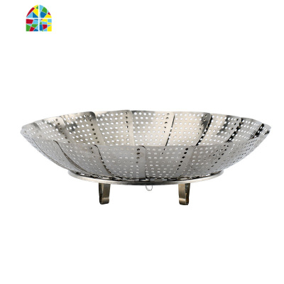 [1-3件套]不锈钢蒸架可伸缩折叠蒸笼盘蒸格蒸屉多功能水果盘篮 FENGHOU 平板蒸架(中号22cm)