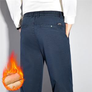 潮牌新款加绒保暖男士商务休闲裤秋冬款百搭宽松直筒长裤松紧裤腰
