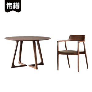 伟樽实木圆餐桌120*120*75cm+椅子*6套