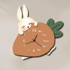 儿童房间卧室装饰时钟卡通熊猫挂钟创意静音可爱墙上艺术钟表