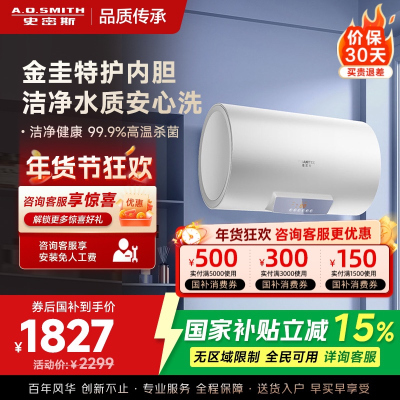 AO史密斯佳尼特 60升电热水器 金圭内胆8年免费包换 变频速热 大屏 CTE-80JC0 储水式