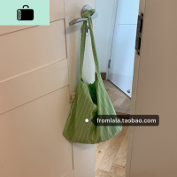 小清新夏日蜜瓜绿格子购物袋大容量单肩斜跨帆布包女NEW LAKE女士单肩包
