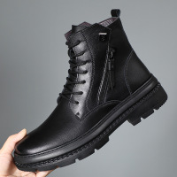 新款马丁靴男高帮真皮潮流休闲工装靴子冬季英伦羊毛保暖皮靴