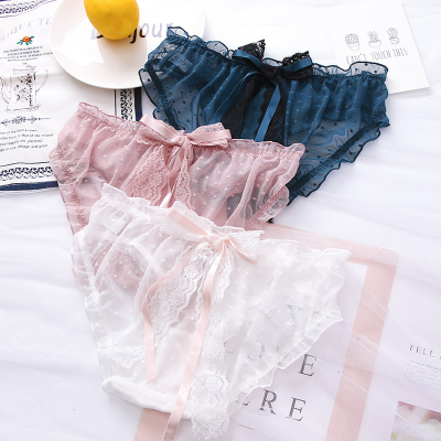 3条装-2020新款性感内裤女蕾丝可爱冰丝少女棉档波点三角裤头低腰日系甜美学生薄款透气网纱蝴蝶结大码内裤