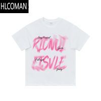 HLCOMAN260g模糊字母短袖T恤男夏季潮牌宽松美式高街情侣五分袖