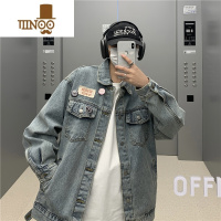 YANXU美式复古牛仔外套秋季男款潮牌痞帅宽松高街贴标休闲工装上衣夹克