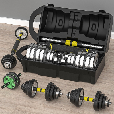  闪电客家用男士精品盒装电镀哑铃10-30公斤可调节杠铃哑铃两用健身器材