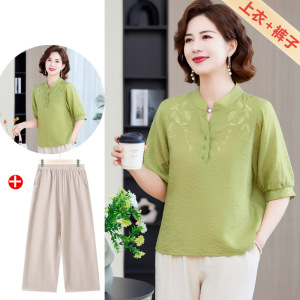 中老年夏季套装妈妈装新款衣服时尚两件套搭配女装夏款中年薄