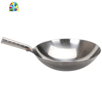 单柄400不锈钢厨师炒锅饭店商用钢板炒勺无涂层圆底锅老式锅 FENGHOU 34#实际尺寸34cm)送锅刷+百洁布