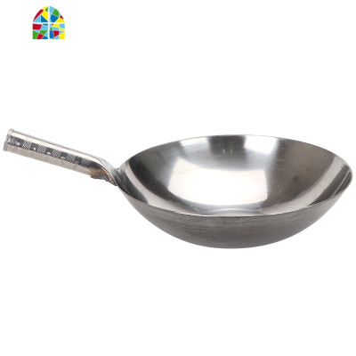 单柄400不锈钢厨师炒锅饭店商用钢板炒勺无涂层圆底锅老式锅 FENGHOU 34#实际尺寸34cm)送锅刷+百洁布