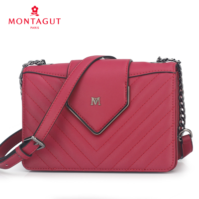 梦特娇女包真皮斜挎包链条包时尚简约包盖牛皮小方包新款迷你手机包商场同款