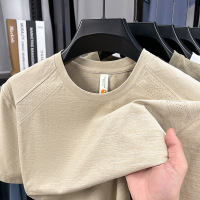 2025夏季新款中青年男士基础大众前肩打孔短袖T恤圆领休闲体恤