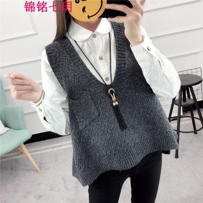 锦铭七玥厂针织马甲女春装新款韩版色百搭宽松V领套头背心女装
