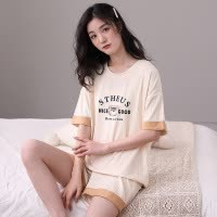 莫代尔新款睡衣夏季短袖冰丝感棉绸卡通简约家居服女士套装薄款