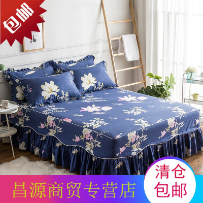全棉单件床罩纯棉床裙式床套防滑1.8米2.0m床单三件套保护套