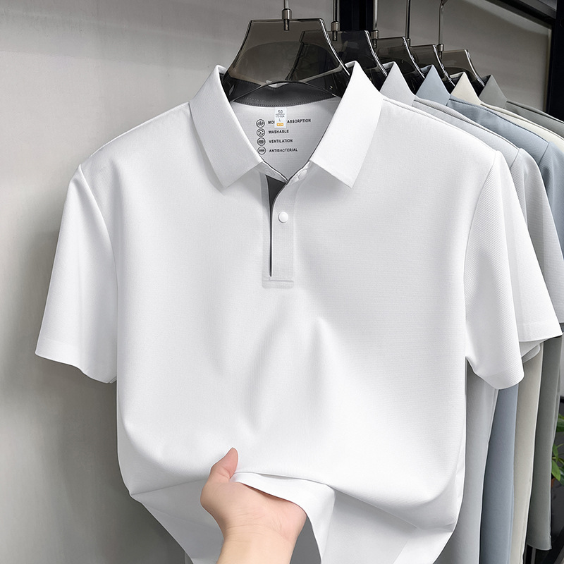锦氨无痕polo衫男款2026夏季新款冰丝透气休闲简约短袖男T恤