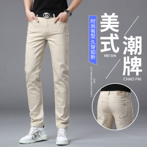 春夏季新款牛仔裤男士修身小直筒休闲弹力纯棉裤子男长裤
