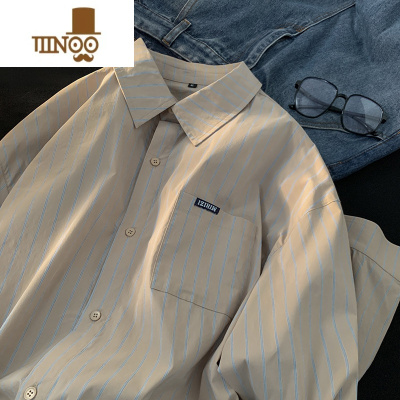 YANXU条纹长袖衬衫男秋季痞帅设计感外套oversize潮日系dk衬衣