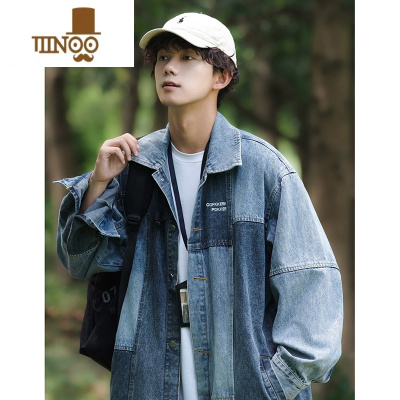 YANXU牛仔外套男美式复古拼色潮牌痞帅百搭水洗宽松休闲工装夹克