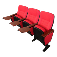 臻远ZY-LTY-13礼堂椅剧院椅会议室塑壳椅子红色带前写字板三人位