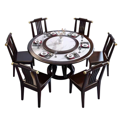 臻远 ZY3110408 岩板餐桌实木圆形餐桌椅组合1.2米圆桌6把餐椅