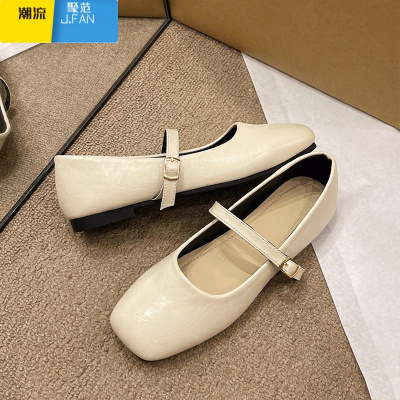 聚范气质方头平底单鞋女2024新款夏季法式复古玛丽珍小皮鞋浅口通勤鞋