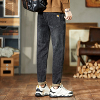 常规加绒松紧腰牛仔裤男款时尚韩版百搭抽绳潮牌直筒裤高品质