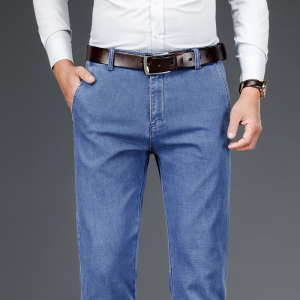 金盾(KIN DON)天丝免烫商务牛仔裤男秋冬款宽松直筒高端休闲长裤中高腰深裆牛仔裤